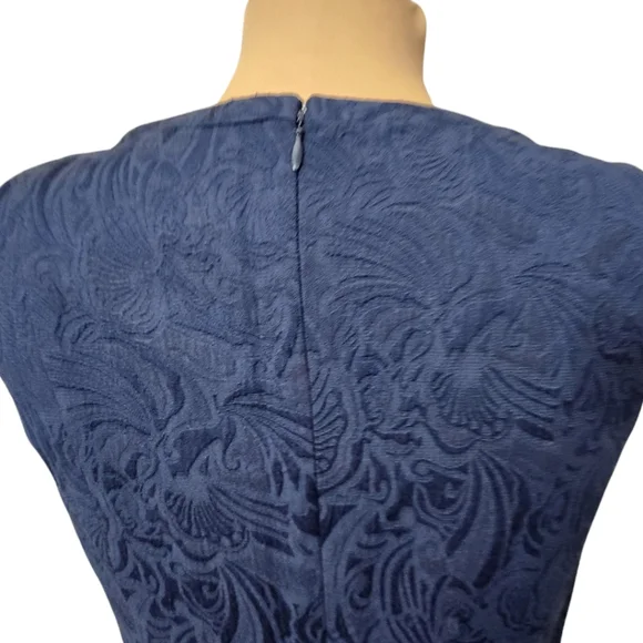 TALBOTS Navy Blue Jacquard Fit & Flare Sleeveless Dress - Size 4 - Picture 9 of 13